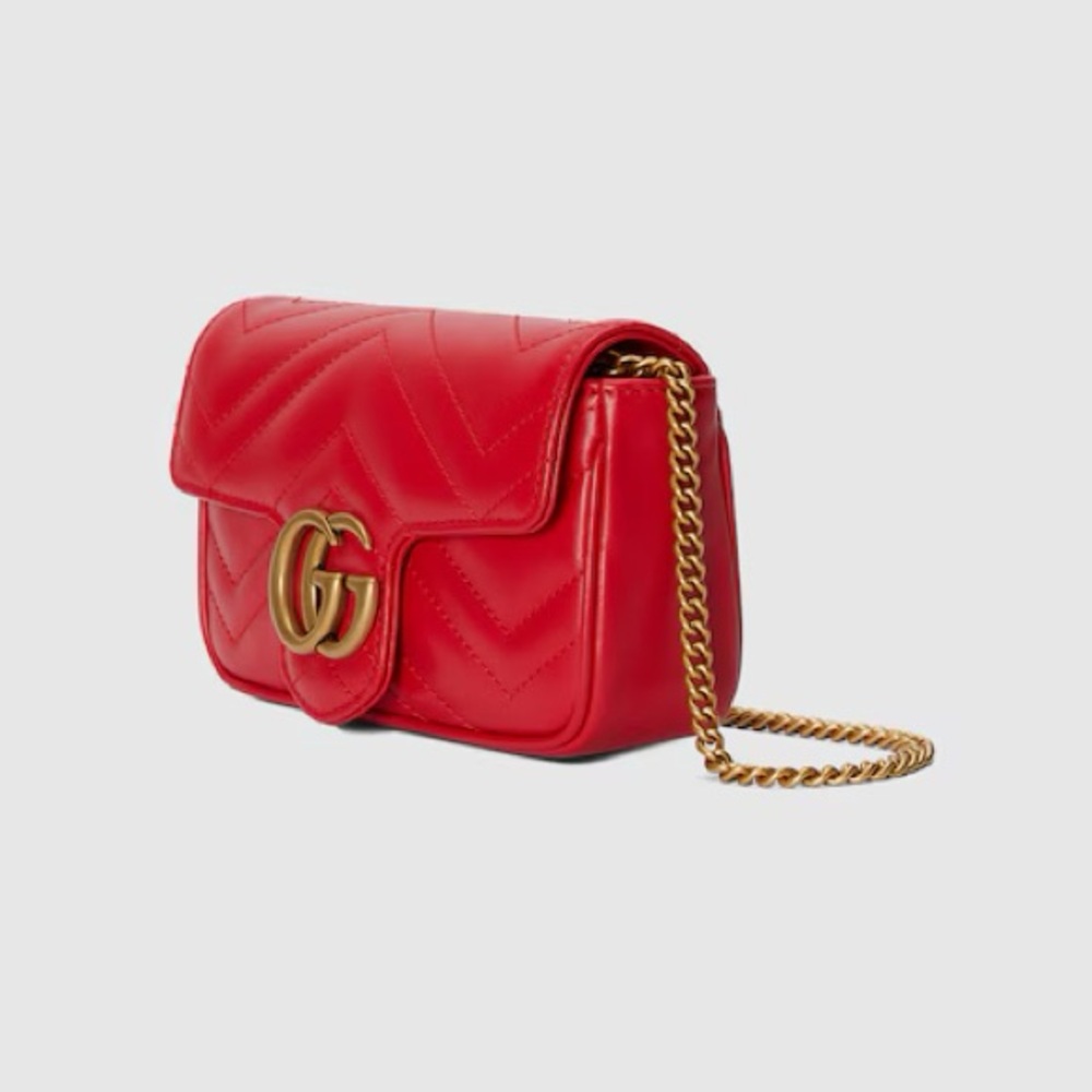Gucci GG Super Mini Marmont Quilted Leather Crossbody Bag in Red